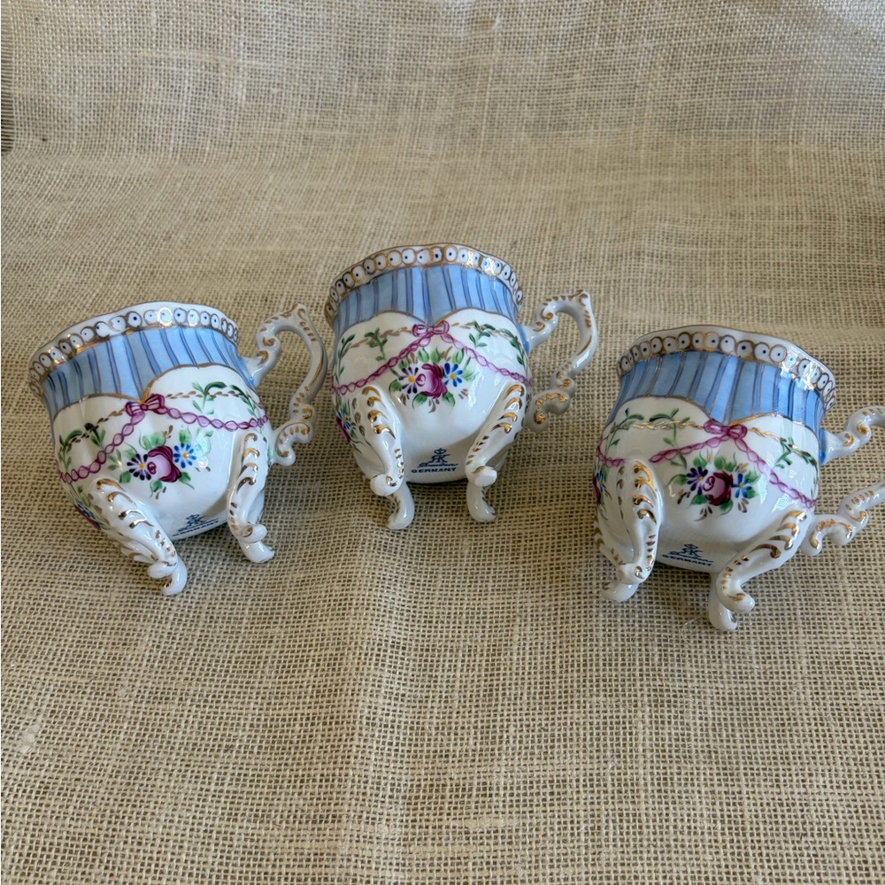 Dresden Vintage Painted Floral Porcelain Tea Cups